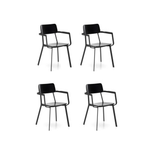 Set de 4 scaune Emmert, lemn masiv/metal, negru, 82 x 61 x 51,5 cm