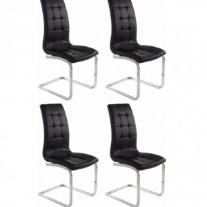 Set de 4 scaune LOLA din piele sintetica/metal, negru/argintiu, 52 x 54 x 101 cm - Img 1
