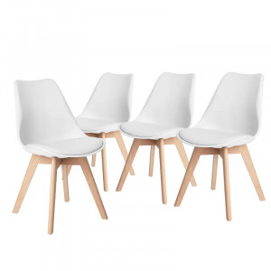 Set de 4 scaune tapitate Nero, piele PU/plastic/lemn masiv, alb/natur, 82 x 52x 47,5 cm