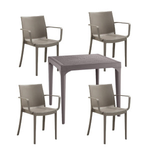 Set de 4 scaune Victoria si masa Malmo din polipropilena, taupe - Img 1