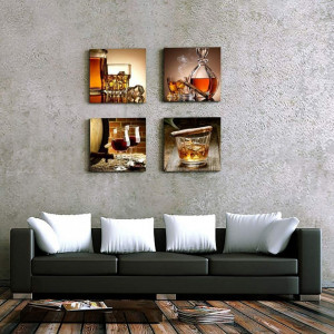 Set de 4 tablouri Hyidecorart, panza/lemn, multicolor, 30 x 30 cm - Img 3