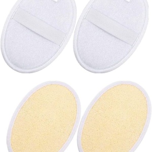 Set de 4 tampoane pentru exfoliere Qinuseaks, luffa, alb/bej, 14 x 10 cm