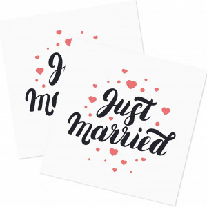 Set de 40 servetele Just Married LANMOK, hartie, alb/negru/roz, 33 x 33 cm