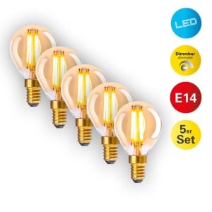 Set de 5 becuri Wales, LED, metal/sticla, E14, alb cald, 3,9W, 7,8 x 4,5 cm