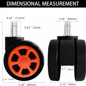 Set de 5 roti pentru scaunul de birou Tianshu, poliuretan/metal, negru/portocaliu, 60 x 54 x 83 mm - Img 2