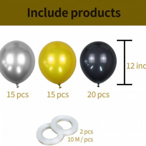 Set de 50 baloane Jiaer Sentai, latex, argintiu/galben/negru, 30 cm - Img 3