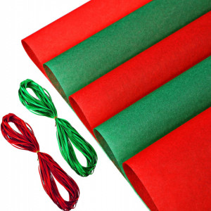 Set de 50 bucati hartie absorbanta si 2 bucati panglica pentru cadouri HESTYA, rosu/verde, 50 x 70 cm / 20 m