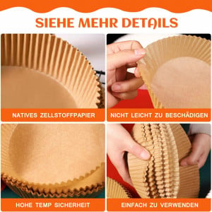 Set de 50 insertii de copt si o pensula pentru friteuza cu aer Jimiston, hartie, natur, 16 x 4,5 cm - Img 5