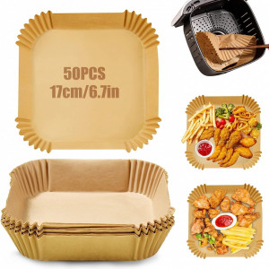 Set de 50 insertii pentru friteuza cu microunde Mizijia, hartie, natur, 17 cm