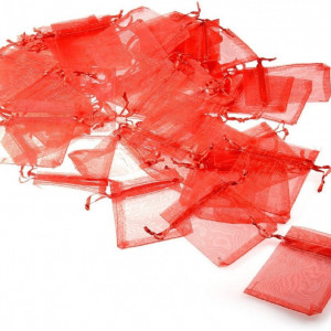 Set de 50 saculeti JZK, organza, rosu, 7 x 9 cm