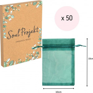 Set de 50 saculeti pentru cadouri Soul Projekt, organza, verde inchis, 7 x 9 cm - Img 5
