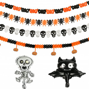 Set de 6 decoratiuni de Halloween KATELUO, hartie/folie, alb/negru/portocaliu - Img 1