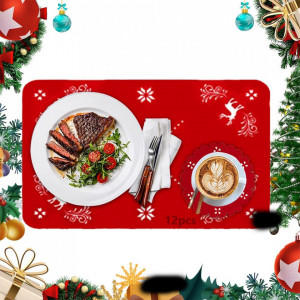 Set de 6 naproane cu 6 coastere de Craciun Anyingkai, pasla, rosu/alb, 45 x 30 cm /