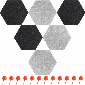 Set de 6 placi hexagonale pentru mesaje/decoratiuni SallyFashion, pasla/spuma, negru/gri, 17,5 x 15,5 x 1,5 cm