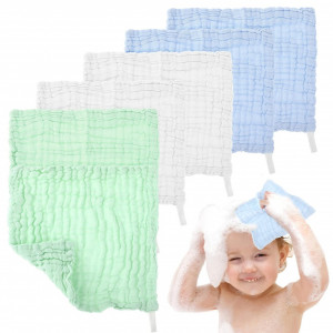 Set de 6 prosoape pentru bebelusi Sibba, microfibra, alb/verde/albastru, 30 x 30 cm - Img 8