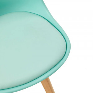 Set de 6 scaune Ariann, polipropilena/lemn masiv/textil, natur/albastru deschis, 82 x 52 x 47,5 cm