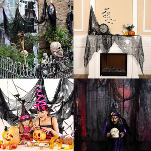 Set de 7 carpe si 2 panze de paianjen pentru Halloween Skoolove, textil, negru/alb, 80 x 180 cm - Img 6
