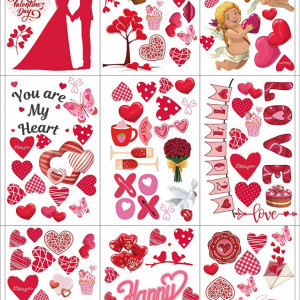 Set de 8 foi cu autocolante pentru Valentine's Day Bdecoll, hartie, rosu, 144 piese - Img 1