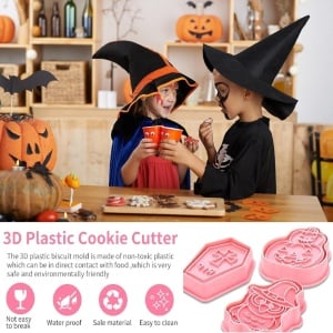 Set de 8 forme pentru decorare biscuiti de Halloween Bavooty, plastic, roz