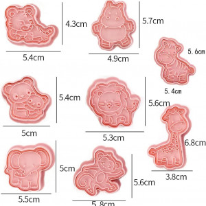 Set de 8 forme pentru prajituri, model animale, plastic, roz, 3,8 -5,8 cm - Img 7