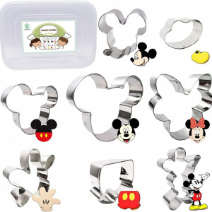 Set de 8 forme pentru prajituri XUNMEINT, model Mickey/Minnie Mouse, otel inoxidabil, argintiu