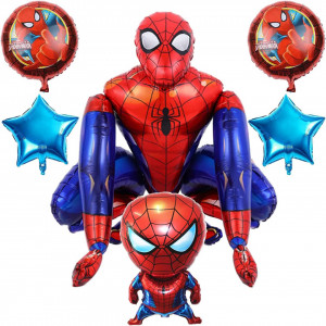 Set baloane tematica Spider Man, cifra albastra