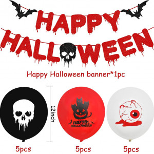 Set de banner si 15 baloane pentru Halloween Tomicy, latex/hartie, rosu/negru/alb - Img 7
