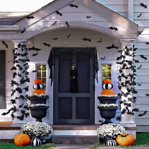 Set de decoratiuni pentru Halloween Jaodfk, PVC/textil, negru/portocaliu, 62 piese