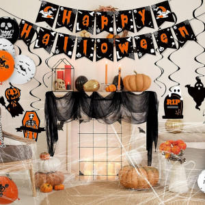Set de decoratiuni pentru Halloween Linaye, latex/hartie, alb/portocaliu/negru, 40 piese - Img 2
