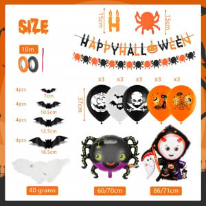 Set de decoratiuni pentru Halloween THEXIU, latex/hartie/plastic, multicolor, 41 piese