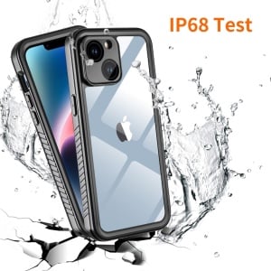 Set de husa de protectiesi folie pentru iPhone 14 Petocase, TPU/sticla securizata, negru, impermeabil, 6,1 inchi