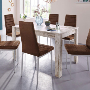 Set de living Lynn/Kate, 4 scaune si o masa, alb prespalat/maro, 120 x 80 x 75 cm