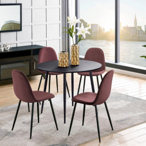 Set de living Monza Eadwine 5 piese ( 4 scaune si o masa rotunda), roz prafuit/negru