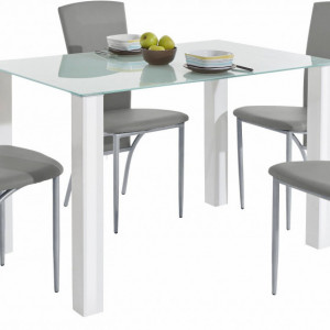 Set de living Norma/Nicole 4 scaune piele sintetica + 1 masa cu blat de sticla, gri, 120 x 80 x 76 cm - Img 7