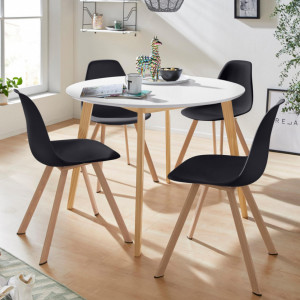 Set de living Veneto / Cody masa + 4 scaune, MDF/tesatura, negru, diamentru 105 cm