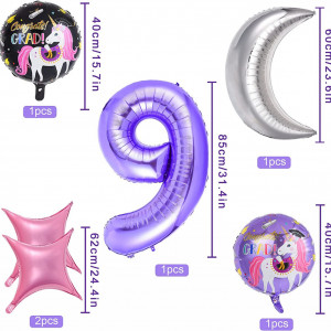 Set de petrecere pentru 9 ani Colmanda, latex/folie, model unicorn, multicolor, 32 piese - Img 7
