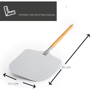 Set de pizza, lopata din aluminiu 30.5 x 85 cm, piatra de copt 38 x 30 cm, Negru, Resigilat, Grad A - Img 4