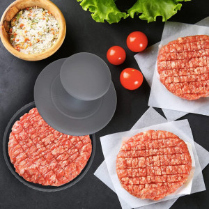 Set de presa pentru burger cu 100 hartii pentru separare Yizemay, silicon/otel inoxidabil, gri, 12 x 12 cm - Img 5