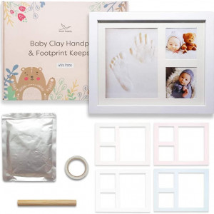 Set de rama foto cu kit de amprenta Baby Clay, alb, lemn, 27,9 x 22,4 cm