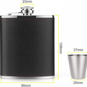 Set de sticla de whisky si 4 pahare PTN, otel inoxidabil, negru/argintiu, 108 x 95 mm