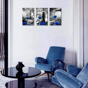 Set de tablouri KEKEMONO, 3 piese, panza, gri/negru/albastru, 40 x 60 cm - Img 5