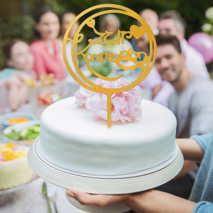 Set decoratiune pentru tort si 45 pestisori LIVESTN, lemn, alb/auriu