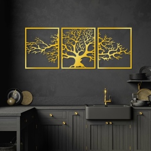 Set decoratiuni de perete Re-Bloom, 3 piese, metal, auriu, 49 x 60 cm - Img 3