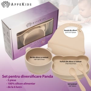 Set Diversificare, AppeKids, 100% Silicon, Panda - Bubble Beige - Img 2