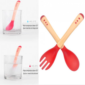 Set furculita si lingura pentru copii FYACCD, polipropilena, bej/roz, 14 cm - Img 4