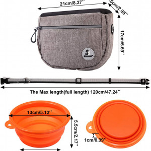 Set geanta pentru dresaj cu bol pliabil si curea Submarine, nailon/silicon, gri/portocaliu - Img 2