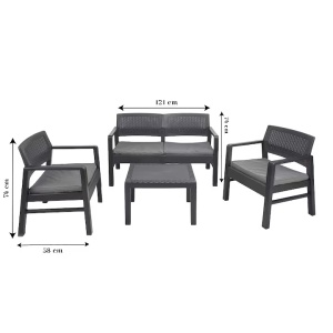 Set gradina/terasa, Progarden, KILIMANJARO, 4 piese, polipropilena, antracit, canapea 2 locuri 121x58x74 cm, 2 scaune 63x58x74 cm, masa 59x46x40 cm, perne incluse, Resigilat, Grad A - Img 4