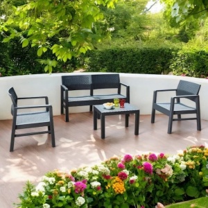 Set gradina/terasa, Progarden, KILIMANJARO, 4 piese, polipropilena, antracit, canapea 2 locuri 121x58x74 cm, 2 scaune 63x58x74 cm, masa 59x46x40 cm, perne incluse, Resigilat, Grad A - Img 3