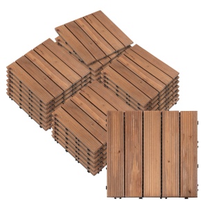 Set gresie exterior din lemn de brad si PVC, 27 bucati, interblocabila, antiderapanta, 30x30x2.5cm, Maro - Verificat A · Re-Bloom