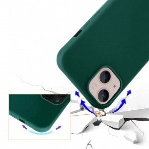 Set husa cu snur si 2 folii de protectie pentru iPhone 13 Gumo-Long, poliester/TPU, verde inchis/transparent, 6,1 inchi